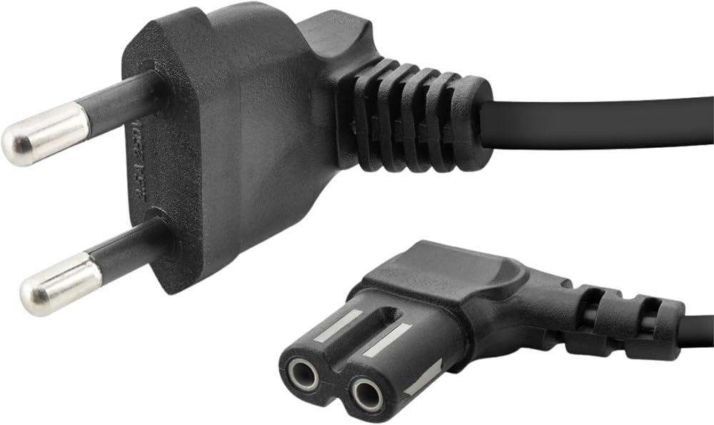 HADRON C7 Figure 8 L Tip Teyp Güç Kablosu 1.5 Metre - TV, Radyo, Uydu Alıcısı için 90° Açılı 2 Pin 1 mm 500W Power Kablosu - Siyah