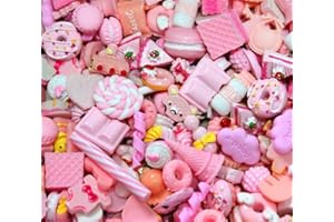 ZHIHENG Random 30pcs Cute Candy Resin Charms Beads Fruit Dessert Ice Cream Plastic Slices Flatback Buttons for Handcraft Accessories Scrapbooking Phone Case Decor Baby Pink