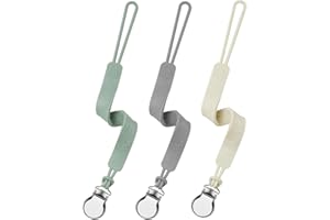 Silicone Dummy Clip, Seposeve Pack of 3 Baby Pacifier Teether Clip with 4 Texture, Soft Flexible Soother Chains Clips for Boy and Girl, Keeps Pacifier Clean, Green Grey White