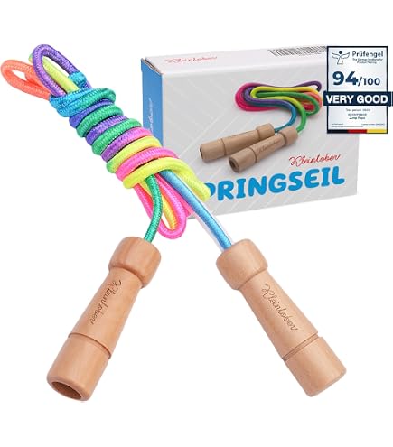 Corde à Sauter Réglable En Coton Avec Poignées Bois – Fitness Enfants & Adultes, Exercice Cardio Fun Et Efficace