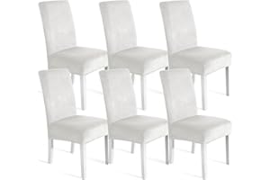 Ystyle Velluto Coprisedie con Schienale 6 Pezzi, Coprisedie Cucina Elasticizzati, Fodere Sedie Universale Soggiorno, Chair Cover Morbido Antimacchia, Moderno Fodere per Sedie, Bianco