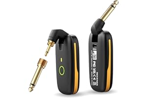 XIAOKOA Sistema per Chitarra Wireless Trasmettitore Ricevitore per Chitarra Senza Fili UHF 7 Canali Audio Ricaricabile 1/4" e 1/8" 2 in 1 Plug per Chitarra Basso Strumenti Musicali Elettrici