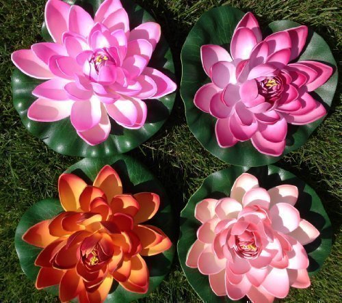 Wasserlilie Schwimmend Lotusblüte Lotusblume Seerose 17 cm groß künstliche Blumen sehr original wie echt Deko Teichrose - 2