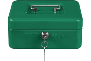 Amig - Sicher | Geldkassette | Safe für Geld, Scheine und Münzen | Mit Münzfach und 2 Schlüsseln | Stahl | Farbe: Grün| 250 x 180 x 90 mm