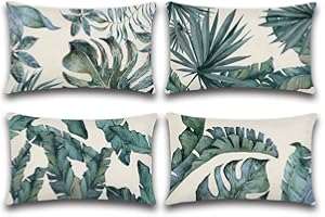Artscope wasserdichte Kissenbezugen, 4 Stück Grün Tropische Pflanzen Kissenhülle Atmungsaktiv Kissen Fall für Outdoor Balkon Terrasse Patio Garten Bauernhaus Dekor 30 x 50cm