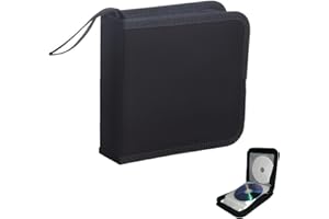 NUWIQ CD DVD Cases for Storage: Black CD Wallet with 40 Capacity Hard Plastic Sleeves for Discs - Portable Holder Carrying Albums and Games for Car Home Travel