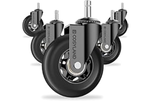 COSYLAND 5PCS Roulette Chaise Bureau 11x22mm - Roulettes Silencieuses, Capacité 300 kg - Pour Fauteuils de Bureau Standard - 360° Glisse Fluide, Installation Facile, Hauteur 7.5 cm, Noir