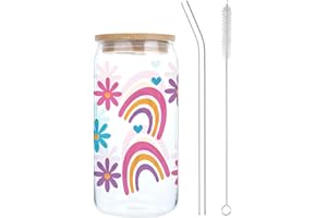 GLANZEND Bicchieri con coperchio e cannuccia, bicchieri da cocktail, bicchieri da caffè ghiacciato, 500 ml, bicchieri da caffè, bicchieri in vetro a forma di lattina, ideali per frullati, latte, macchiato