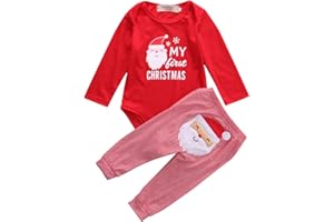 Geagodelia My First Christmas Newborn Toddler Baby Girl Boy Outfit Clothes Long Sleeve Romper Santa Claus Pants Pajamas Set