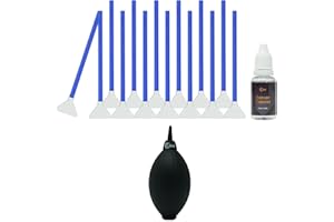 UES Kit de limpieza de sensor de cámara de fotograma completo (14 hisopos + limpiador de 15 ml) y sensor de lente soplador de aire de polvo