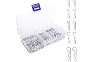 Roontin 100pcs Stainless Steel Cotter Pin Set - R Clips Assortment Kit with 6 Sizes for Automotive, Mechanics, Workshop