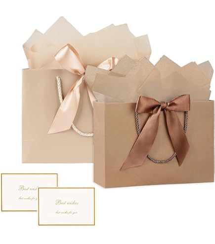 Dimetey Confezione da 8 sacchetti regalo in carta metallizzata con manico, fiocco, nastro e carta, 20 x 28 x 10 cm, sacchetti di ringraziamento per laurea, matrimonio, festa di compleanno, baby