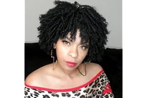 Creamily Perruque Dreadlock tressée pour femmes noires, perruque synthétique courte brune bouclée afro tressée torsadée pour femmes noires (Noir)