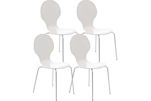 ‎CLP CLP 4X Stapelstuhl Diego l Ergonomisch geformter Konferenzstuhl mit Holzsitz und Metallgestell I Stapelbarer Stuhl mit pflegeleichter Sitzfläche, Farbe:weiß