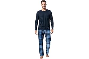 STYLE IT UP Mens Long Sleeve Pyjamas set Cotton Rich Top Brushed Fleece bottoms Top Pant PJ Nightwear/Loungewear Set Gift