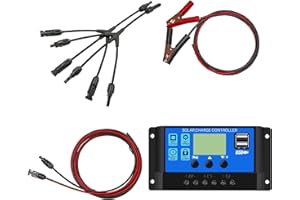 YINGGUANG YINGGIANG 30A 12V/24V Controlador de carga solar Controlador inteligente de batería de panel solar con puertos USB duales de 5V Pantalla LCD suministrada con cable PV y cable de clip de batería (30A)