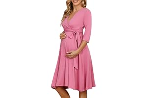 KOJOOIN Damska sukienka ciążowa, sukienka do karmienia, sukienka ciążowa, sukienka do karmienia piersią, rękaw 3/4, linia A, dekolt w serek