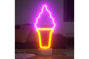 HOSYMO Eiscreme Neon Light, LED Neon Schild Leuchtreklame mit Ständer, Batterie oder USB Betrieben, Eis Neon Sign Licht Deko für Party, Bar, Schlafzimmer, Weihnachten