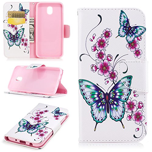 Funda Galaxy J5 2017 SM-J530F  SpiritSun Carcasa Samsung J5 2017 Funda Libro Flip Folio Case de PU Cuero   Suave Silicona  Cierre Magn  tico   Funci  n de Soporte  Elegante Protectora Funda Tapa para Samsung Galaxy J5 2017 SM-J530F  5 2 pulgadas  - Butterfly and Flower