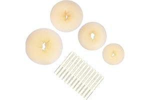 JEUFUN 4pcs Hair Donut Hair Bun Shaper Set,Chignon Bun Maker HairRing Style Accessories for Dancer Ballet Girls,4 sizes Beige Donut Bun Maker and 12pcs Golden Bobby Pins,Doughnut Bun HairAccessories