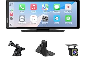 Bärbar Carplay-skärm, Carpuride V92R trådlös Carplay och Android Auto, 10,26 tum 1080P HD pekskärmsradio med verklig 720P backup-kamera/BT 5.0/spegellänk stöd lastbil RV instrumentfäste