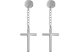 JewelryWe - Pendientes largos de acero inoxidable para hombre y mujer, diseño de cruz larga, color dorado y plateado, para niños y niñas