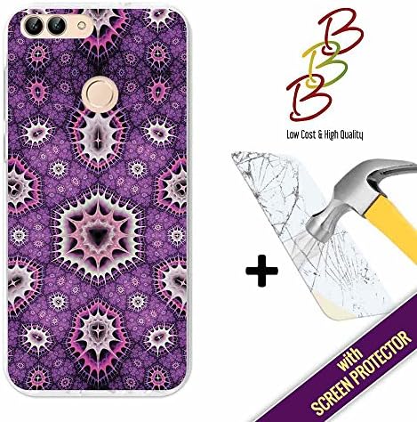 Huawei P Smart Cover Gel Flexible, [ +1 Tempered Glass Screen Protector ], TPU 3B® Case made of Silicone, protects your Smartphone, with our exclusive designs - Purple kaleidoscope.