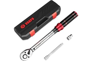 VANPO Clé Dynamométrique 1/4", 3-25 Nm, Clé Dynamométrique Velo avec 72 Dents, Précision ± 3%, Kit D'entretien avec 10cm Barre d'extension, 3/8" Adaptateur pour Vélos Route y Montagne, Moto