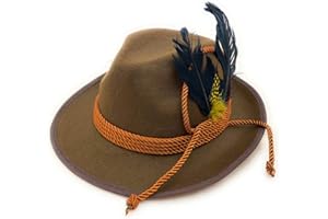 RKK Enterprise Limited Deluxe Oktoberfest Hat Brown German Alpine Fedora Bavarian Hat with Feather, One Size - Ideal for Fancy Dress Accessory, Oktoberfest, World Book Week Outfit