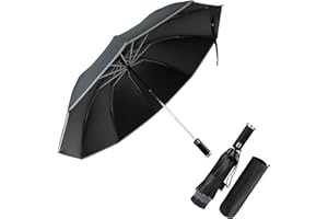 Pioggistar Wiatroszczelny składany parasol, automatyczny parasol wsteczny, duży deszcz 10 wzmocnionych żeber dla mężczyzn i kobiet, wyposażony w latarkę, średnica 105 cm