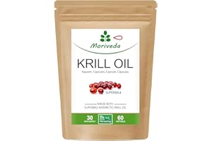 MoriVeda® - Superba Krill Oil Capsules (Different Package Sizes) - Premium Krill Oil with Omega 3,6,9, esterified astaxanthin, phospholipids, Choline, vitamine E (1x60 Softgels)