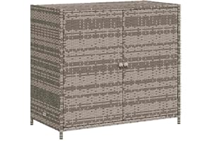 vidaXL Outdoor Storage Cupboard - Grey PE Rattan Garden Cabinet - Robust and Durable Material - Ample Storage Space - Stable Steel Frame