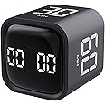 Cube Timer, Gravity Sensor Kitchen Timer, LED Display Pomodoro Timer, Digital Desk Timer for Work, Study, ADHD, Meeting, 5/10/30/60min & Custom Countdown - Black