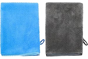 YUEJIESELECTED 2 panni per il viso, in microfibra, per il corpo, in microfibra, riutilizzabili, 15 x 20 cm (grigio e blu)
