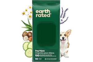 Earth Rated Hypoallergenic Dog Wipes for Cleaning and Eliminating Odors from Paws, Body and Butt, Puppies and Adult Dogs, Lavender Scent, 100 Count