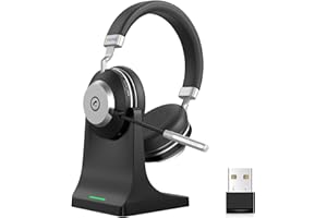 Wantek Casque Audio Professionnel sans Fil avec Micro Anti-Bruit & Station de Charge - Bluetooth 5.3 + 2.4GHz (Double Mode 45h) Son HiFi 40mm/116dB + IPX4 Résistant à la Sueur pour Télétravail/PC/PS5