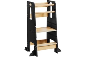 Yorbay Torre de aprendizaje Montessori a partir de 1 año: 3 alturas ajustables, torre de aprendizaje Montessori con protección antivuelco, sólida y elegante para niños, para cocina y baño