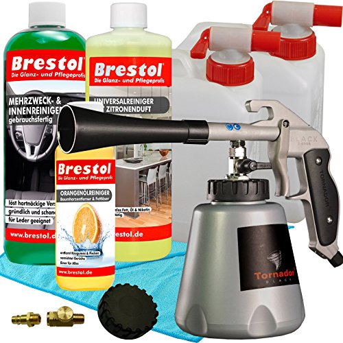 Preisvergleich Produktbild Brestol Tornador Black Z-020S Universalreinigungsset - Lederreiniger Kunststoffreiniger Plastikreiniger Polsterreiniger Textilreiniger - inkl. Deckel, Luftschlauchanschluss & Druckluftregelventil