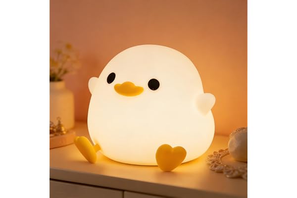 FAMIDUO Veilleuses pour Enfants/Bébé, Cute Canard Lampe de Chevet en Silicon,Luminosité Réglables,Lumière USB Rechargeable,Chambre Décorations, Cadeaux d'anniversaire et de Noël pour Garçon/filles