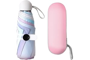 1 styck reseväskparaply, lätt paraply, mini-kompakt parasoll 6 spröt, med 1 förvaringslåda för rosa kapslar, färgglatt paraply, utomhus UV-skydd。lämplig för flickor som presenter, färgad, Klein
