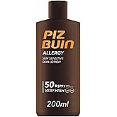 PIZ BUIN Allergy Sun Sensitive Skin Lotion FPS 50 (200 ml), protector solar corporal con FP50, protección solar muy alta para