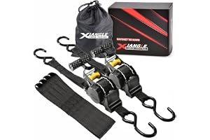 Retractable Ratchet Straps 2.5cm x 300cm, Secure Tie-Downs with Rubber-Coated Handles & S-Hooks, For Moving Motorcycle, Bike,Cargo,Breaking Strength 1,500Lbs (Round wheel T-handle black)
