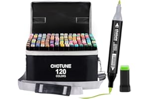 CHOTUNE 120 Couleurs Marqueurs, Alcohol Permanent Markers Set, Stylos Marqueur À Pointe Douce Avec Sac et Base Noirs