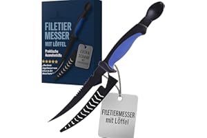 Njord Kalastus 4in1 Ausnehmmesser Fisch mit Löffel als Ausnehmhilfe | Filitiermesser Scharf Fisch 15cm Klinge | Fischmesser Angelmesser Ausnehmen Messer Filiermesser Angel Messer Angeln Fischen