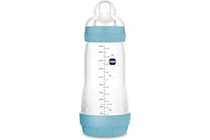 MAM Biberón Anticólicos, a partir de 4 Meses, 320ml, con Tetina 3 Flujo Rápido de Silicona de Fácil Aceptación, Autoesterilizable y Fácil de Limpiar, MAM Easy Start Anti-Colic, Azul Mate, Pack de 1ud