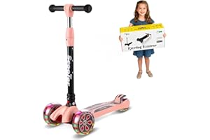 Lyefancy Kids Scooter for 3-13 Years Old Boys Girls, Children 3 Wheel Scooter, Foldable Toddler Scooter, Flashing PU Wheels, 4 Adjustable Height, Lean to Steer, Extra-Wide Deck