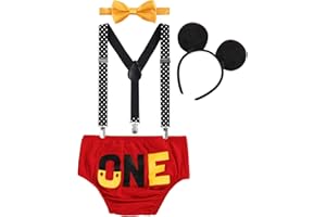IBTOM CASTLE Disfraz de Mickey Infántil Bebé Niños Niñas Lindo Ratón 1er/2do/3er Cumpleaños Halloween Traje Algodón Calzoncillos+Tirantes+Pajarita+Diadema de Oreja Fiestas Carnaval Ceremonia Boda Kids Sets