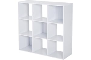 HOMCOM 3 Tier Bookshelf, Modern Cube Bookcase with 9 Open Storage Compartments, Freestanding Display Storage Unit for Living Room, Bedroom, Study, White