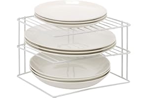 Taylor & Brown 3 Tier Corner Kitchen Plate Bowl Rack Stand Holder Tidy Cupboard Shelf Insert Storage Organiser, Space Saving, H19 x W25.5 x D25.5cm, White