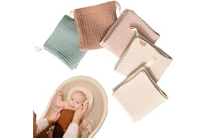 JYNVO Lot de 5 Langes Bébé, 26x25cm,Réutilisables Coton Biologique Naturel, Coton Carrés de Mousseline, Extra Doux Absorbant Respirant pour Nouveauné Peau Sensible pour Unisexe Bébé Filles et Garçons